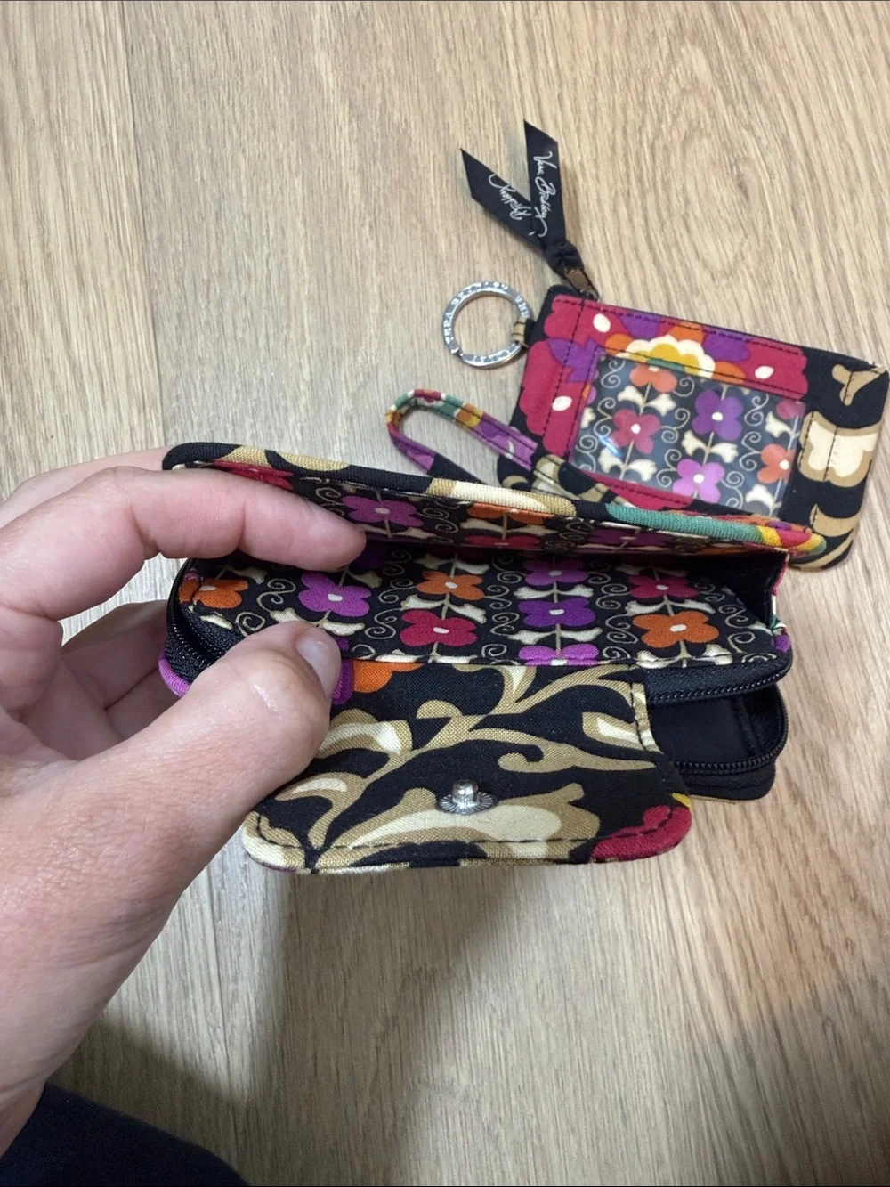 Vera Bradley Floral Black Multicolor Wristlet and Key Pouch Set